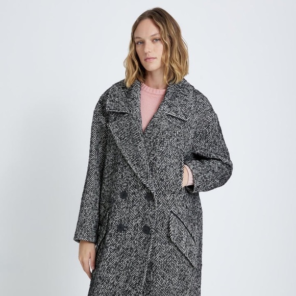 7 FOR ALL MANKIND DOUBLE BREASTED WOOL COAT IN HERRINGBONE - Picture 1 of 6